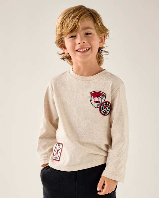 Boys Embroidered Ski Patch Top - Aspen Lodge