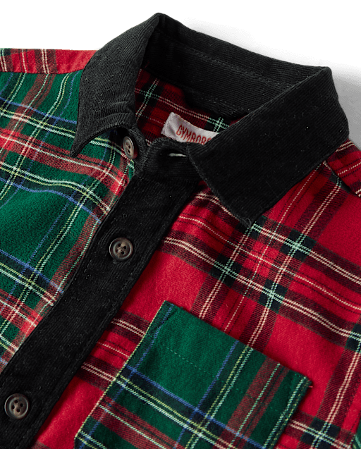Boys Plaid Colorblock Button Up Shirt - Tartan Remix - view 2