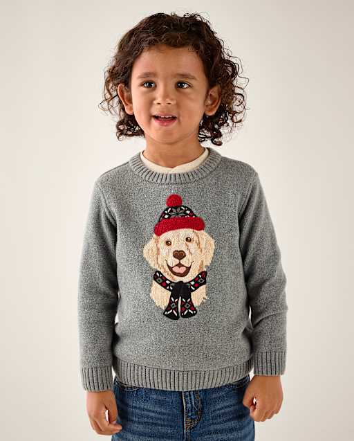 Boys Embroidered Dog Sweater - Aspen Lodge