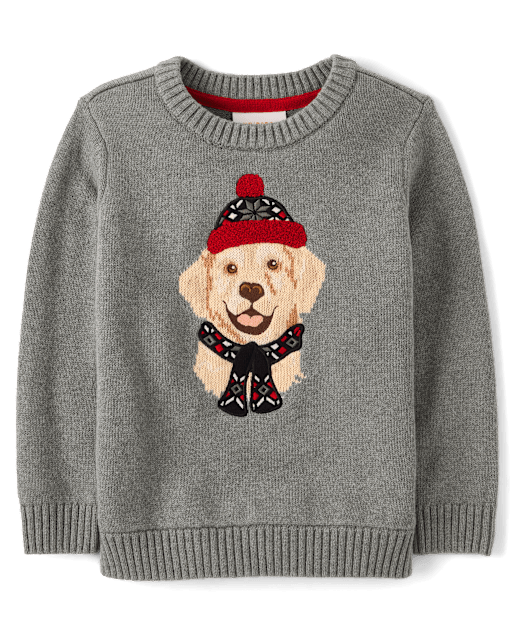Boys Embroidered Dog Sweater - Aspen Lodge