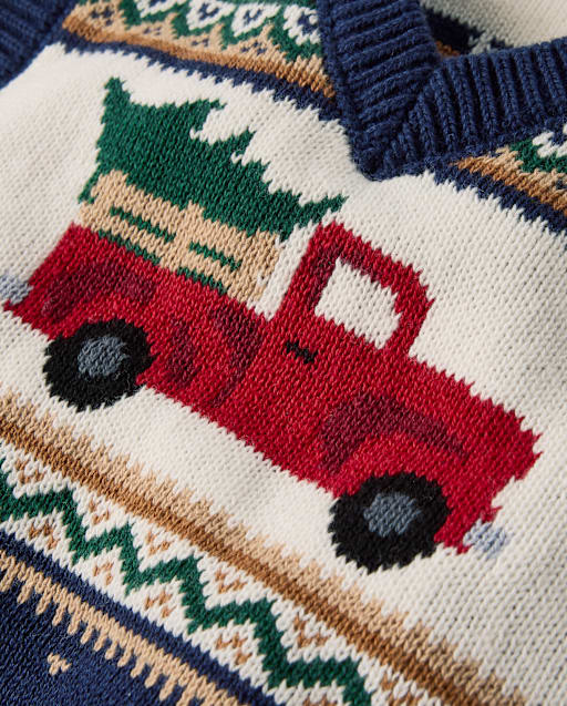 Boys Truck Fairisle Sweater Vest - Tartan Remix - view 2