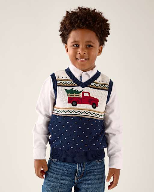 Boys Truck Fairisle Sweater Vest - Tartan Remix - view 1