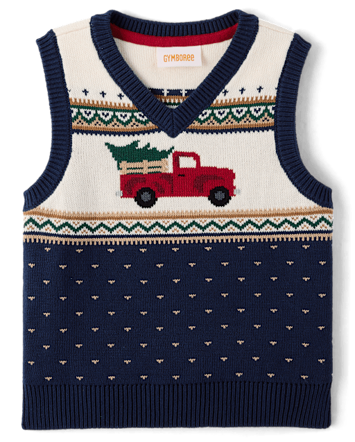 Boys Truck Fairisle Sweater Vest - Tartan Remix - view 1