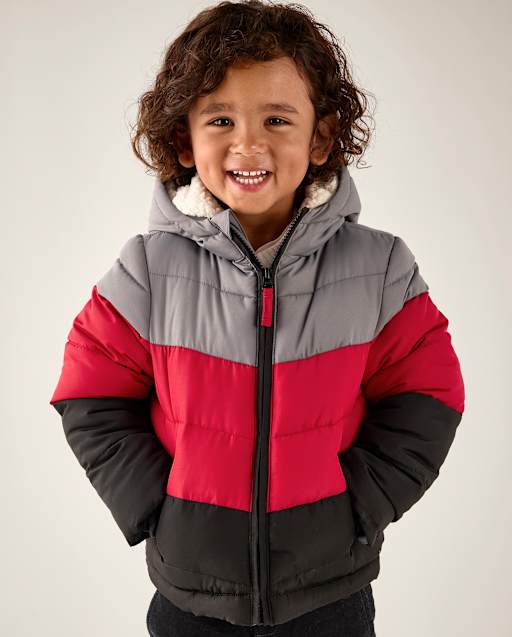 Boys Colorblock Sherpa Lined Puffer Jacket - Aspen Lodge