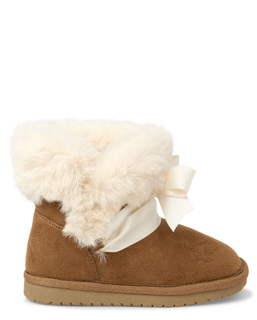 Girls Bow Faux Fur Chalet Boots - Little Essentials