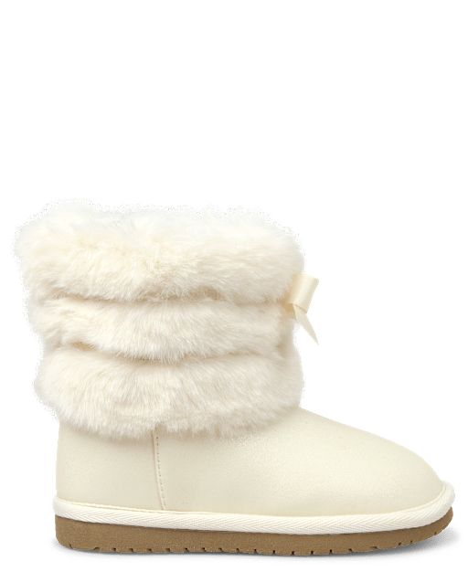 Girls Faux Fur Ribbon Chalet Boots - Little Essentials