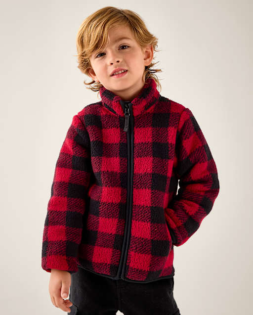 Boys Buffalo Plaid Sherpa Zip Up Jacket - Aspen Lodge