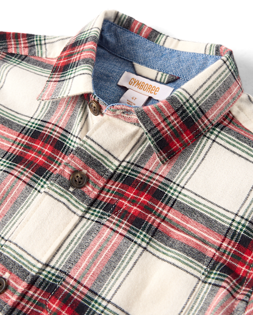 Boys Plaid Flannel Button Up Shirt - Tartan Remix - view 2
