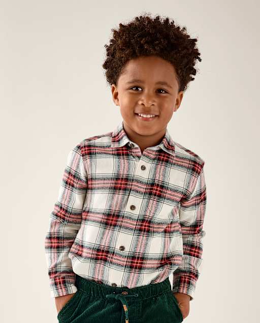 Boys Plaid Flannel Button Up Shirt - Tartan Remix - view 1