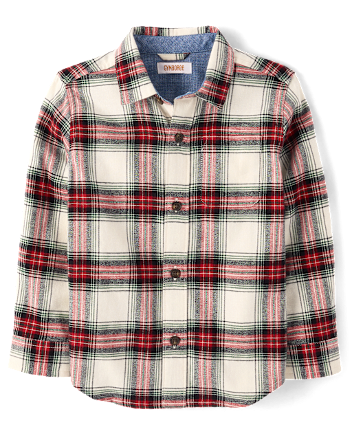 Boys Plaid Flannel Button Up Shirt - Tartan Remix