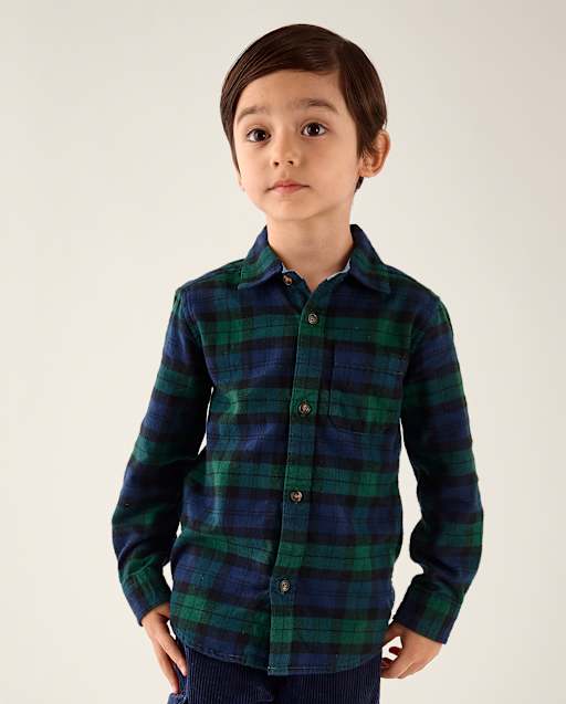 Boys Plaid Flannel Long Sleeve Button Front Woven Shirt - Tartan Remix - view 1