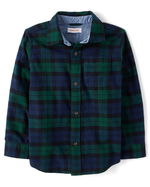 Boys Plaid Flannel Long Sleeve Button Front Woven Shirt - Tartan Remix