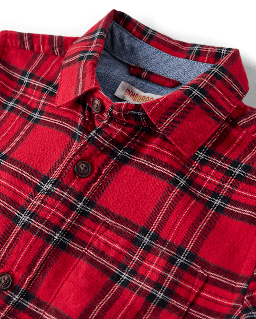 Boys Plaid Flannel Long Sleeve Button Front Woven Shirt - view 2