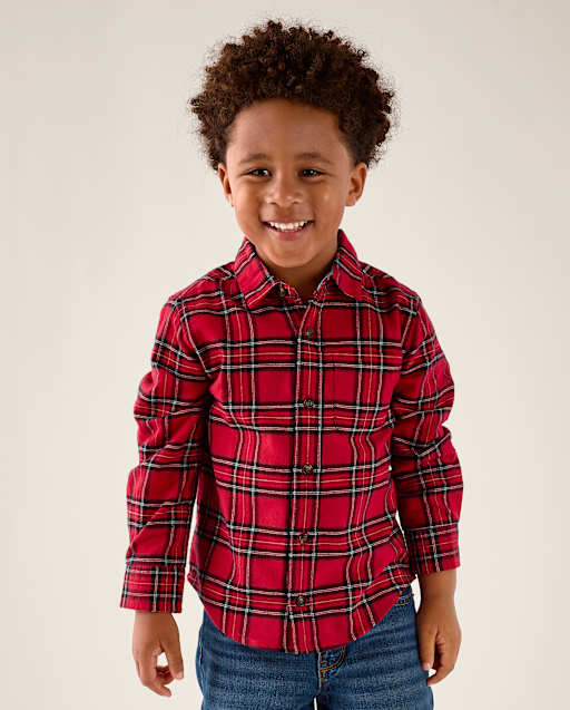 Boys Plaid Flannel Button Up Shirt - Tartan Remix