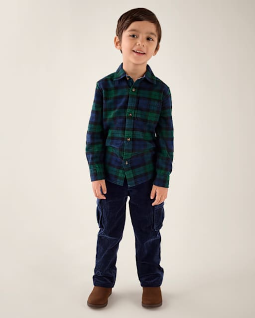 Boys Bubble Corduroy Pull On Cargo Pants - Tartan Remix - view 1