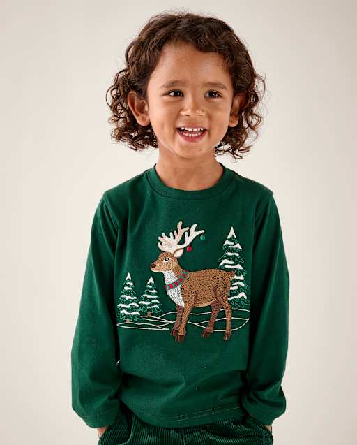Boys Embroidered Reindeer Top - Tartan Remix