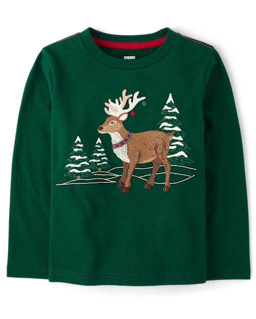 Boys Embroidered Reindeer Top - Tartan Remix