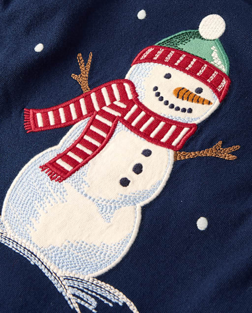 Boys Embroidered Snowman Top - Tartan Remix - view 2