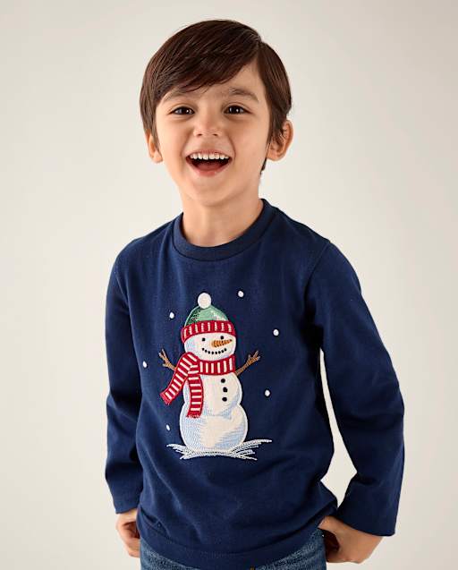 Boys Embroidered Snowman Top - Tartan Remix - view 1