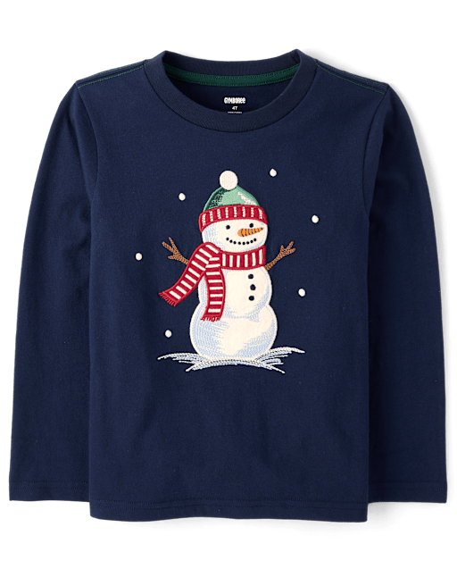 Boys Embroidered Snowman Top - Tartan Remix - view 1