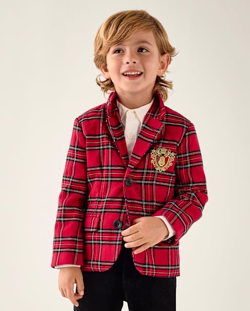 Boys Embroidered Plaid Flannel Blazer - Tartan Remix - view 1