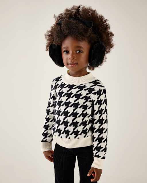 Girls Houndstooth Mock Neck Sweater - Aspen Lodge
