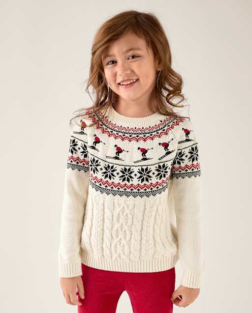 Girls Cable Knit Raglan Sweater - Aspen Lodge