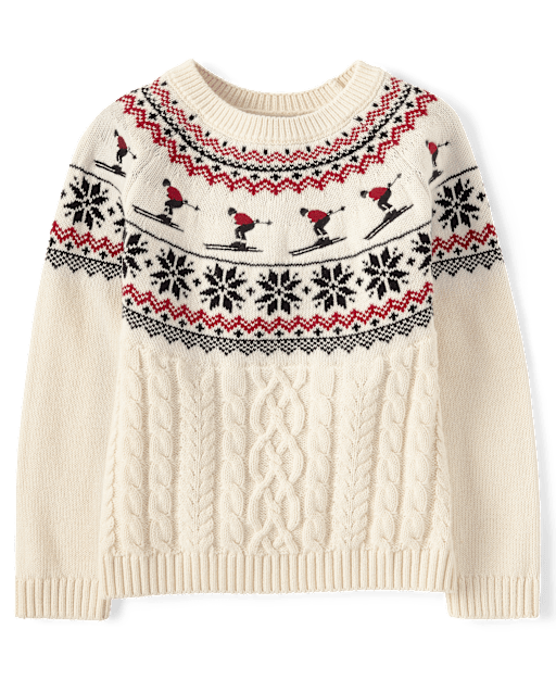 Girls Cable Knit Raglan Sweater - Aspen Lodge