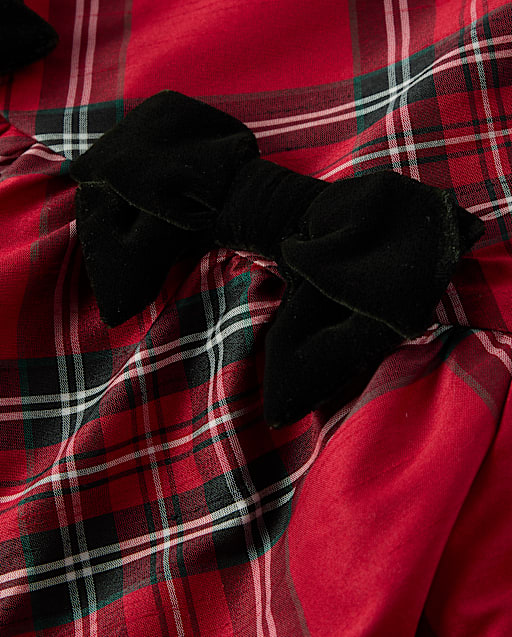 Girls Plaid Bow Ruffle Dress - Tartan Remix - view 2