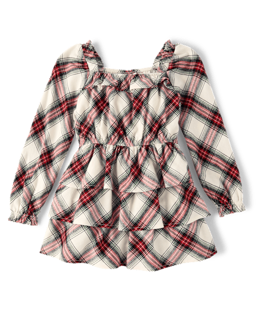 Girls Plaid Flannel Tiered Dress - Tartan Remix