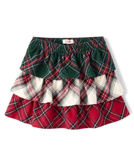 Girls Plaid Flannel Tiered Skort - Tartan Remix