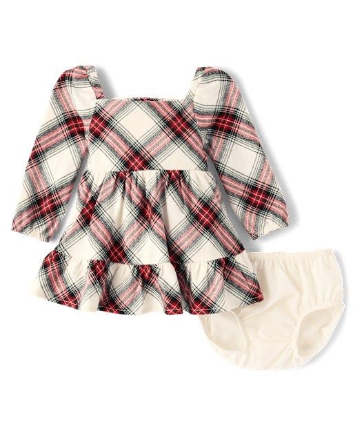 Baby Girls Plaid Flannel Ruffle Dress - Tartan Remix