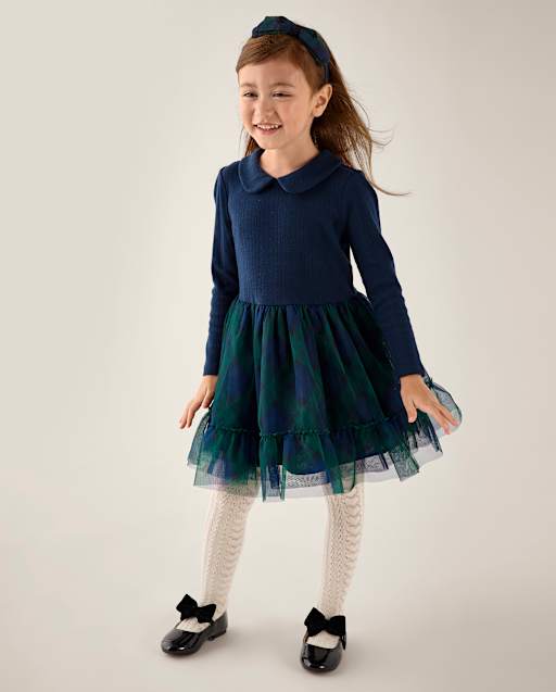 Girls Plaid Pointelle Tutu Dress - Tartan Remix - view 1