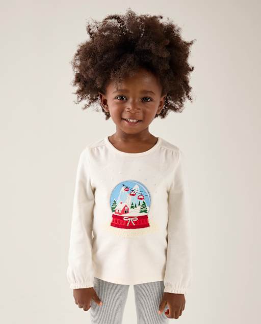 Girls Embellished Snow Globe Ruffle Top - Aspen Lodge