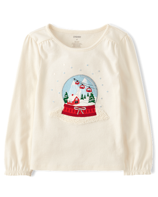 Girls Embellished Snow Globe Ruffle Top - Aspen Lodge