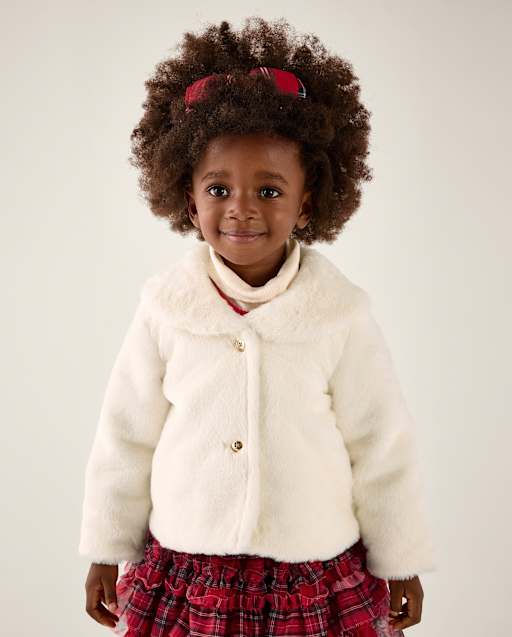 Girls Faux Fur Jacket - Tartan Remix - view 1