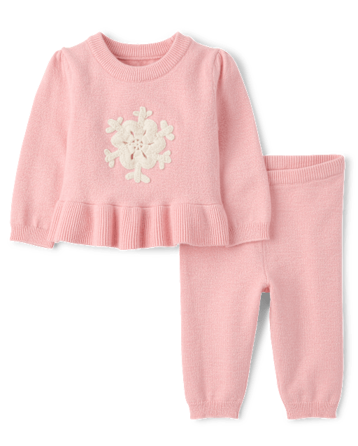 Baby Girls Crochet Snowflake 2-Piece Sweater Set