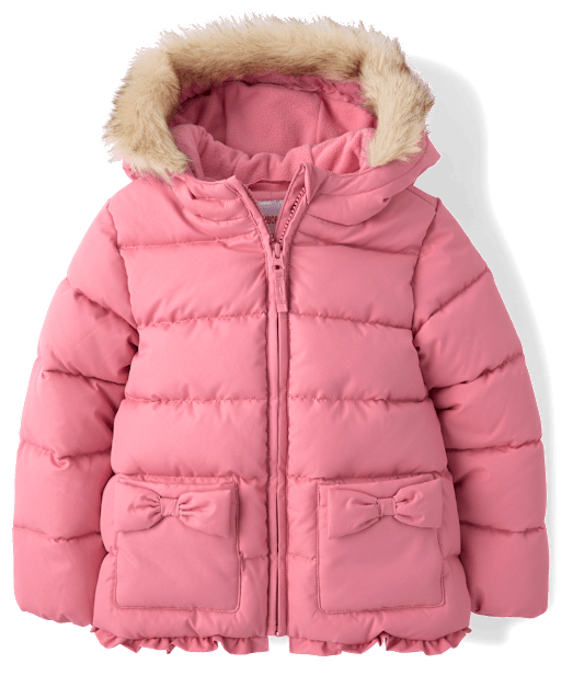 Girls Bow Ruffle Puffer Coat - Little Essentials
