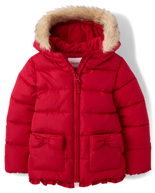 Girls Bow Ruffle Puffer Coat - Little Essentials - view 1
