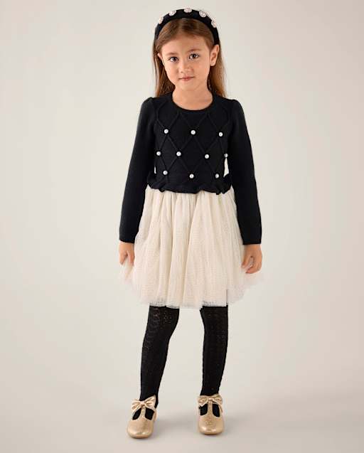 Girls Faux Pearl Tutu Dress - Tartan Remix