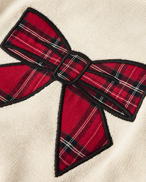 Girls Plaid Applique Bow Raglan Sweater - Tartan Remix - view 2