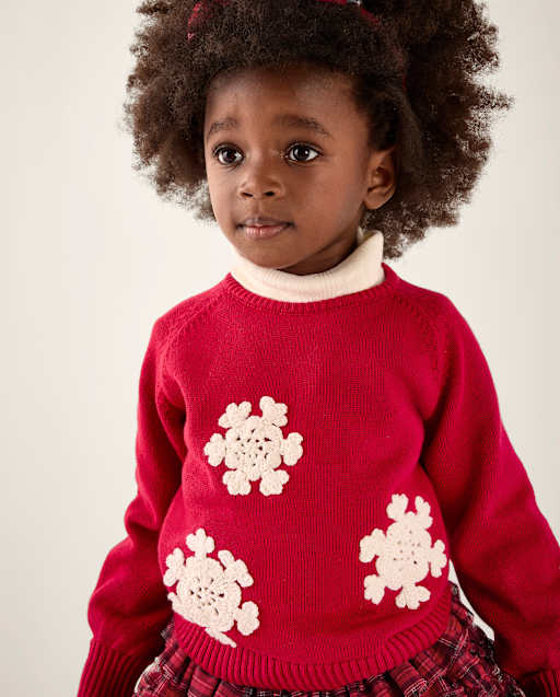 Girls Crochet Snowflake Raglan Sweater - Tartan Remix - view 1