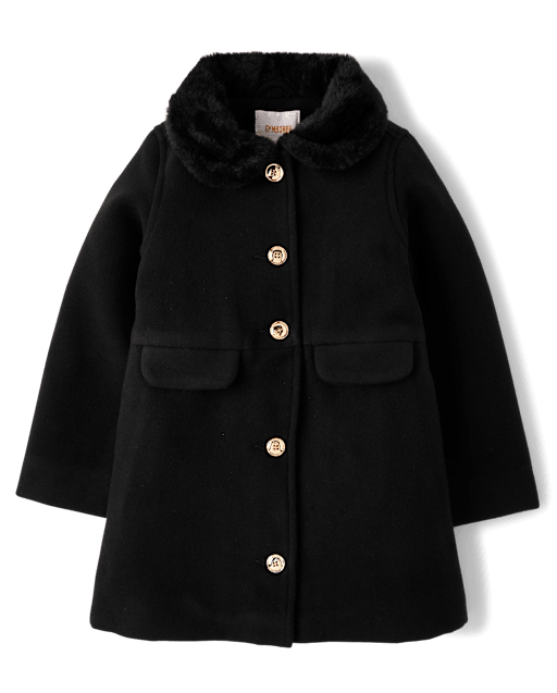 Girls Faux Fur Collar Coat - Tartan Remix