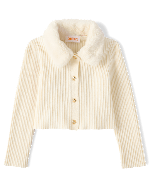 Girls Faux Fur Collar Cardigan - Tartan Remix