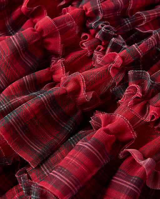 Girls Plaid Mesh Ruffle Tutu Skirt - Tartan Remix - view 2