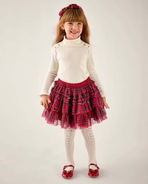 Girls Plaid Mesh Ruffle Tutu Skirt - Tartan Remix - view 1