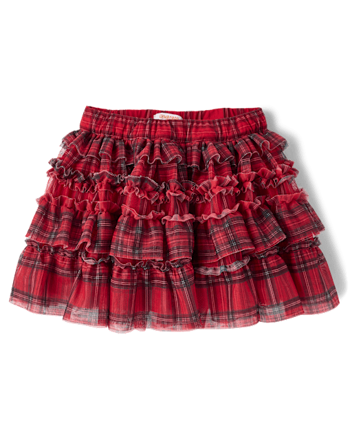 Girls Plaid Mesh Ruffle Tutu Skirt - Tartan Remix