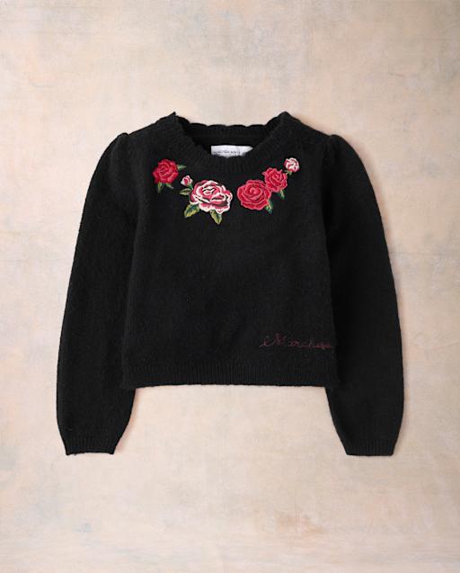 Girls Embroidered Rose Sweater - Marchesa Mini x Gymboree
