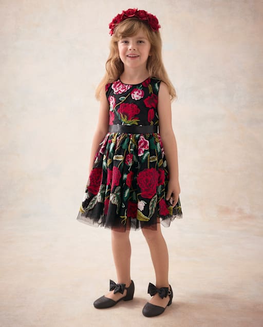 Girls Embroidered Floral Tulle Fit And Flare Dress - Marchesa Mini x Gymboree