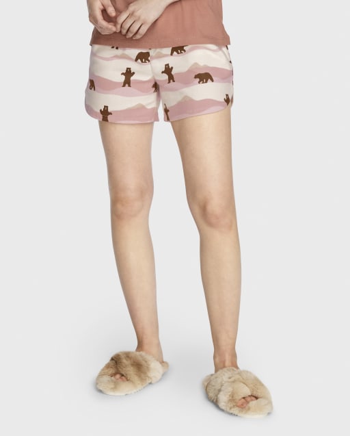 Womens Matching Family Bear Flannel Pajama Shorts